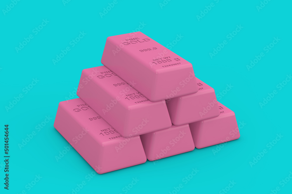Aufkleber stack of pink golden bars in duotone style. 3d rendering