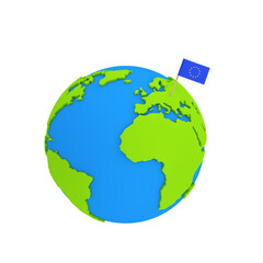 Earth Globe Modeling from Plasticine Blue and Green Clay with European Union Pointer Flag. 3d Rendering