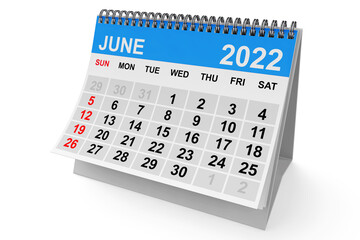 2022 Year June Calendar. 3d Rendering