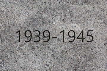 Memorial for Second World War. 1939 - 1945 SIgn Carved into a Stone. 3d Rendering