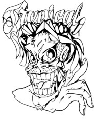 street art style monster face on white