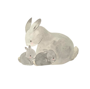 Watercolor bunny. Woodland animal illustration for kids
