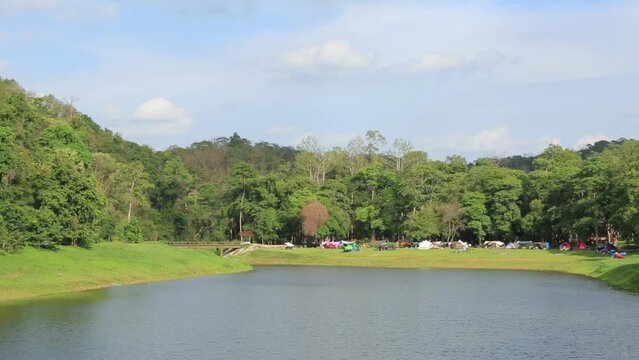 Khao Ruak Reservoir at Namtok Samlan National Park in Saraburi Thailand is a reservoir where tourists come to relax or camp during the holiday	