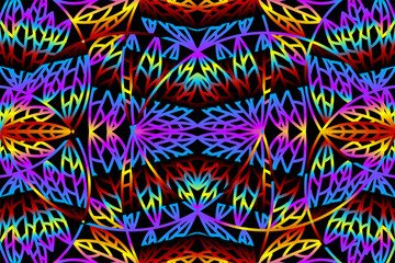Fototapeta premium seamless colourful caleidoscope gradient flower and leaf line art pattern of indonesian culture traditional tenun batik ethnic dayak ornament for wallpaper ads background