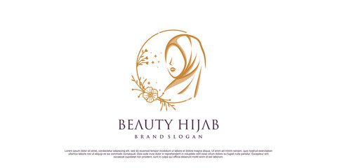 Beauty hijab logo design with creative unique concept Premium Vector