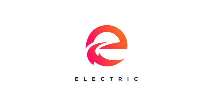 Letter Logo E With Electric Concept Premium Vector