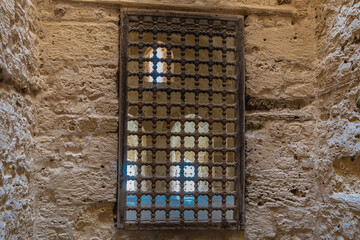 Details of the internal architecture of the Citadel of Qaitbay   in Alexandria. Rough  stone walls....
