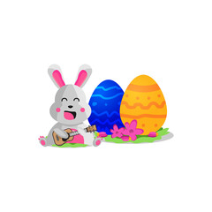 Bunny playing guitar with egg easter illustration design