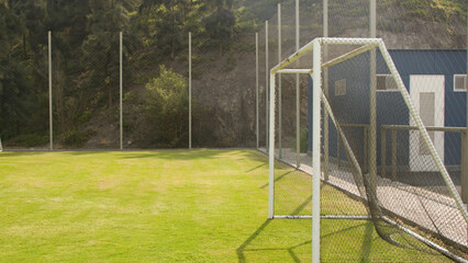 Close up to goal in Soccer field during summer Cieneguilla, Lima, Peru © Arian