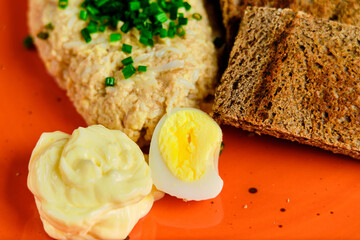 pasta on rye bread with green onions