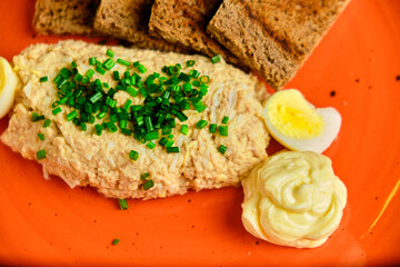 pasta on rye bread with green onions