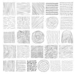 Hand drawn line texture set. Vector scribble, horizontal and wave strokes collection. Graphic vector freehand textures set. Ink lines isolated on white background.