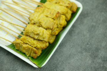 Pork Satay with on banana leaf