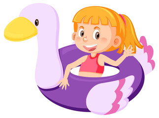 Obraz na płótnie Canvas Cute girl cartoon character in swimwear inside of inflatable ring
