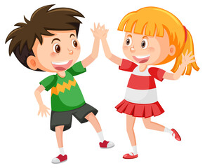Fototapeta premium Cheerful boy and girl in greeting gesture
