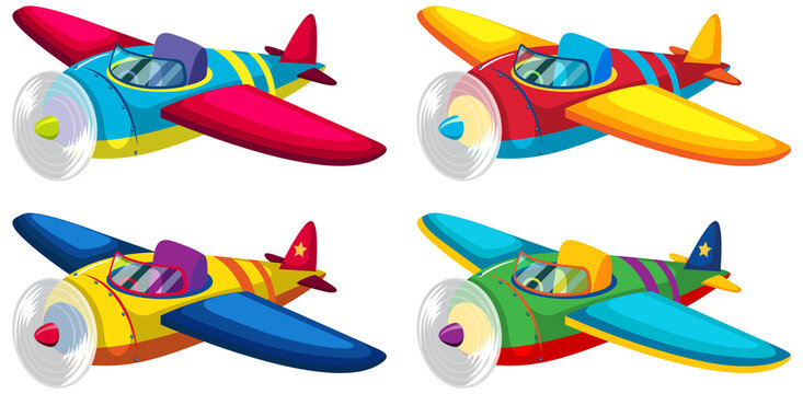 Cute colourful airplane set on white background