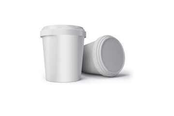 Blank white ice cream tub on isolated white background, realistic rendering of ice cream tub, ready for design, 3d rendering.