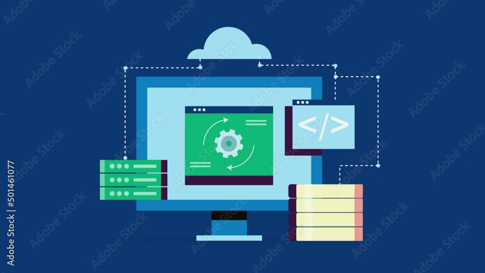 Poster software as a service - cloud computing technology conceptual 2d animation 4k video clip.