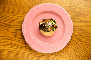 Dessert cake with gold foil