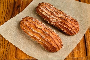 Delicious French eclairs in a box