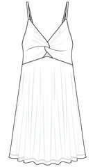 women slip dress tie knot front v neck spaghetti strap dress flat sketch editable vector file