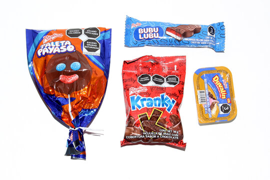 Mexico City, Mexico - 27 04 2022: Bimbo sells Ricolino to Modelez International Inc. As part of Ricolino there is Paleta Payaso, Bubulubu, Kranky and Duvalin 