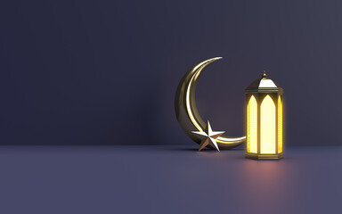 Islamic Ramadan lantern with half moon 3D rendering