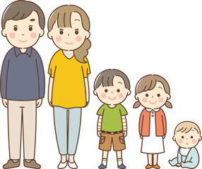 若い夫婦と男の子と女の子と赤ちゃん