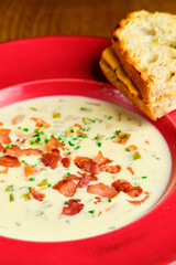Georgian cream soup with potatoes, bacon and parsley