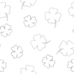 Fotobehang four leaf clover seamless pattern. st patricks day symbol. vector illustration hand drawn in doodle line art style. © Ирина Самойлова