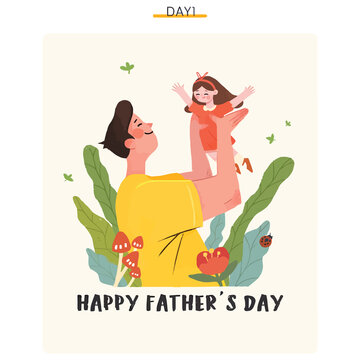 Cute Father's Day illustration Vector, Hand Drawn Father's Day Background Drawing Watercolor