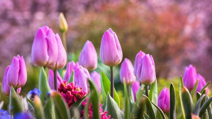 Obraz premium Wiosenne tulipany o poranku na zamku wawelskim