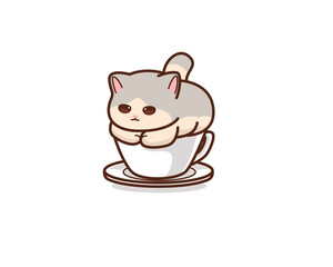 Cute cat on the coffee cup