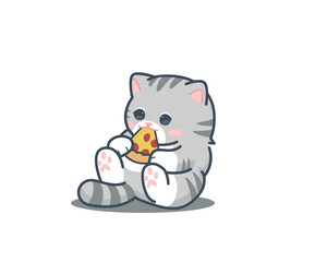 Cute cat loves to eat pizza