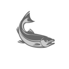 Jumping salmon isolated on a white background, the logo.