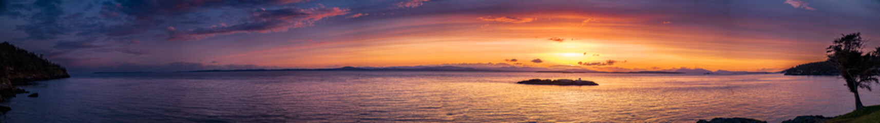 A panorama of the sunset off of San Juan Island overlooking the Haro Straight