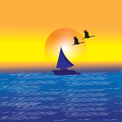 Obraz na płótnie Canvas sailing boat at sunset 