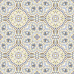 Persian ethnic geometric vector seamless ornament. Wallpaper patchwork design. Ornate spanish pattern. Porcelain print design. Geometric shapes composition.