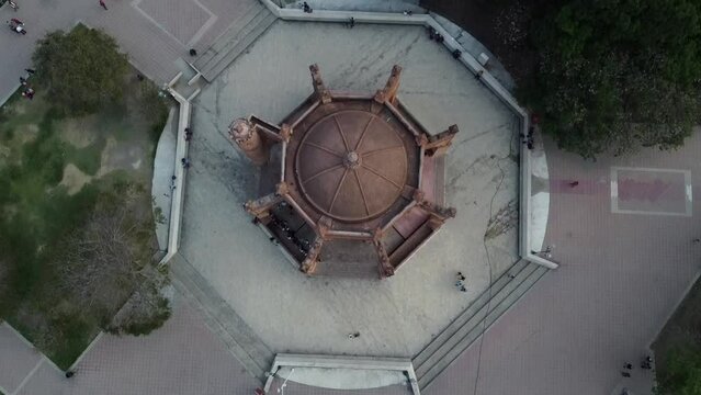 Drone shot of a historic fountain