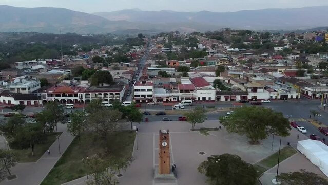 Drone shot of a town center