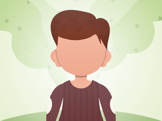 Portrait of a cute little boy. Poster with a child in the room. Cartoon style. Vector illustration.