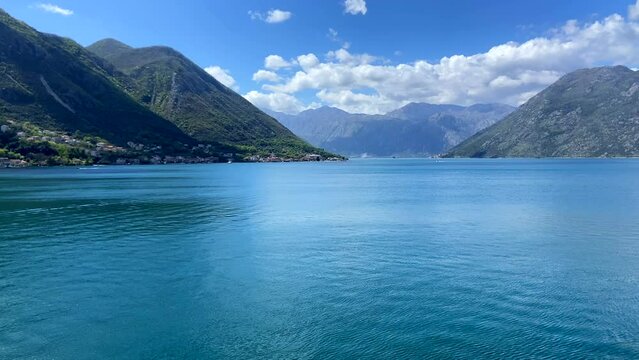 Beautiful view of the bay in Montenegro. Mountains and sea in Kotor. beautiful bay. The sea passes between the mountains. The sea rests against the mountains in Montenegro.
