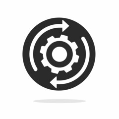 Icon of execute customization process vector graphic or implement integration change rotation cycle gear wheel pictogram symbol black and white, execution assembly tech cogwheel settings image cliaprt