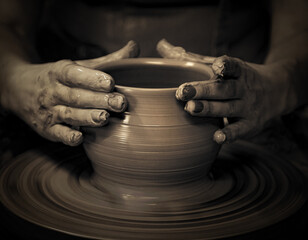 working on the potter's wheel fragmentary portrait