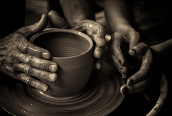 working on the potter's wheel fragmentary portrait