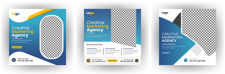 Creative marketing agency social media post web banner bundle template
