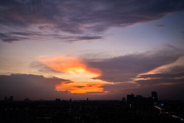Downtown Bangkok City at night, sunset.