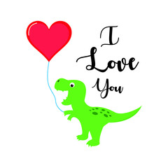 I love you vector design valentines day with dinosaur and heart