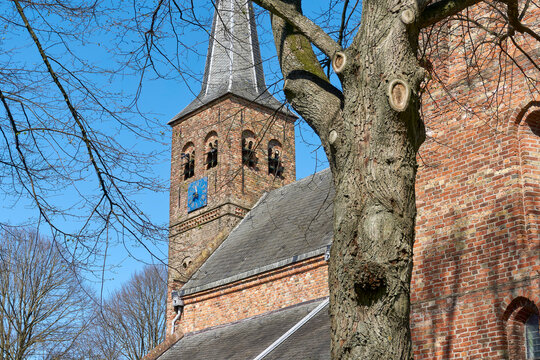 View on the romano-gothic protestant church of Burgum, The Netherlands from the 13th century. Also known as Cross Church, Saint Martin's church or Kruiskerk.