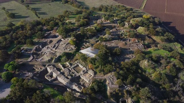 Ruins of the ancient city of Troy. Turkey, Canakkale. Aerovideo